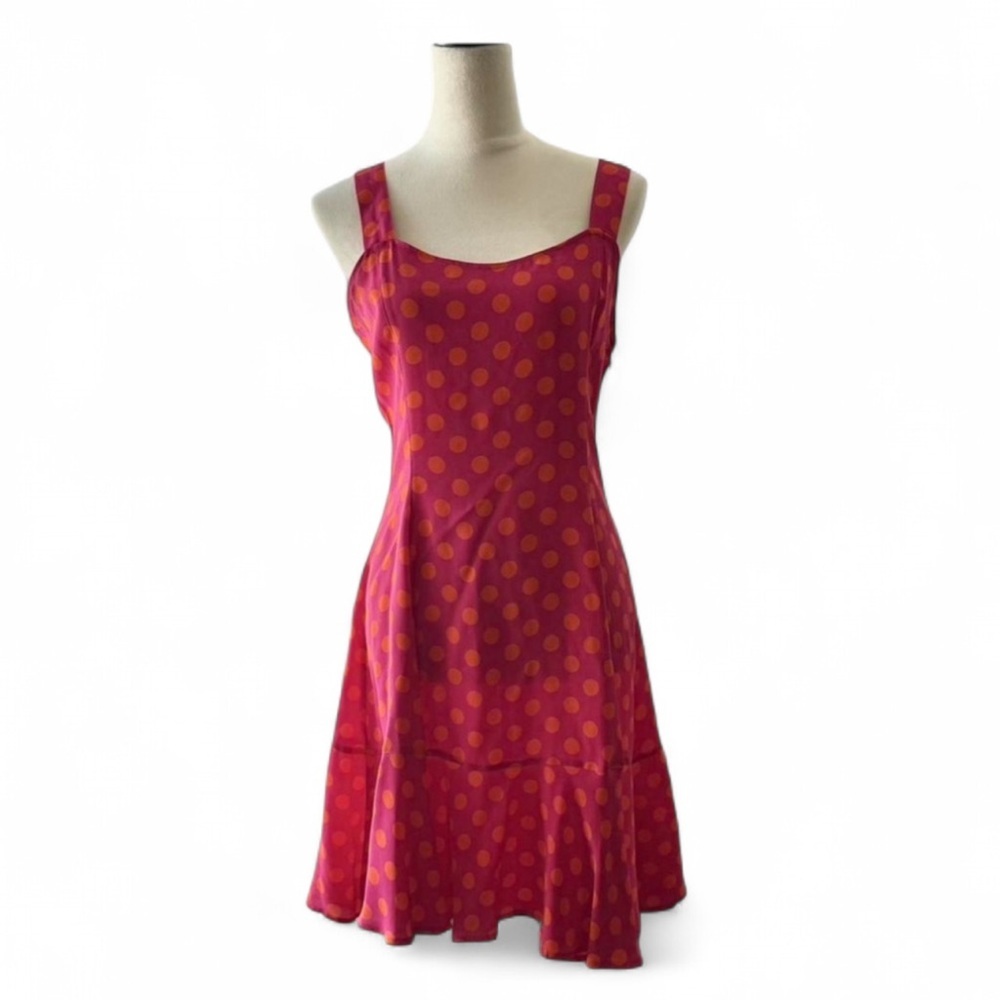 Vintage 90’s Pink Polka Dot Midi Dress with tiered ruffle hem